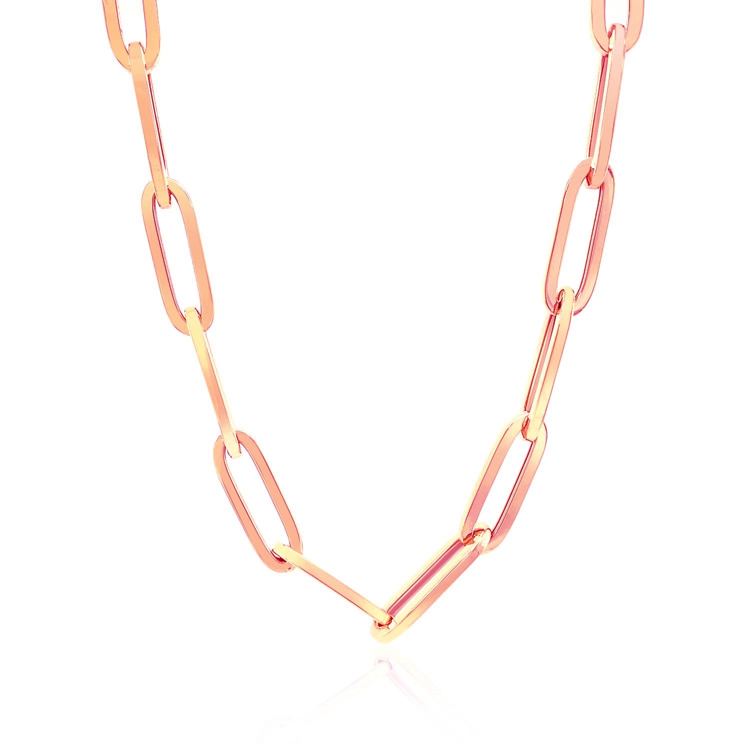 14K Rose Gold Wide Paperclip Chain (6.10 mm) in a sleek high-contrast midnight luxury editorial style